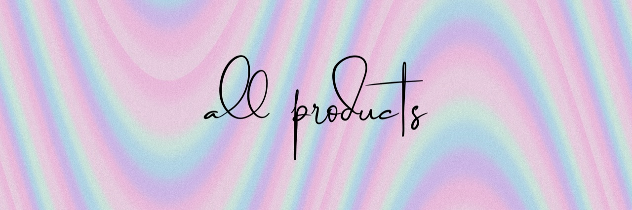 pastel rainbow background with the words "all products" on top