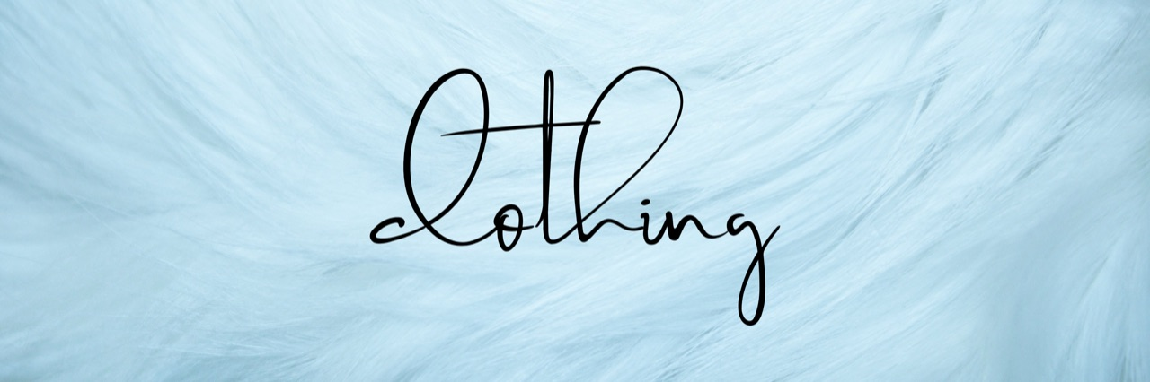 a light blue fur background with the word "clothing" on top